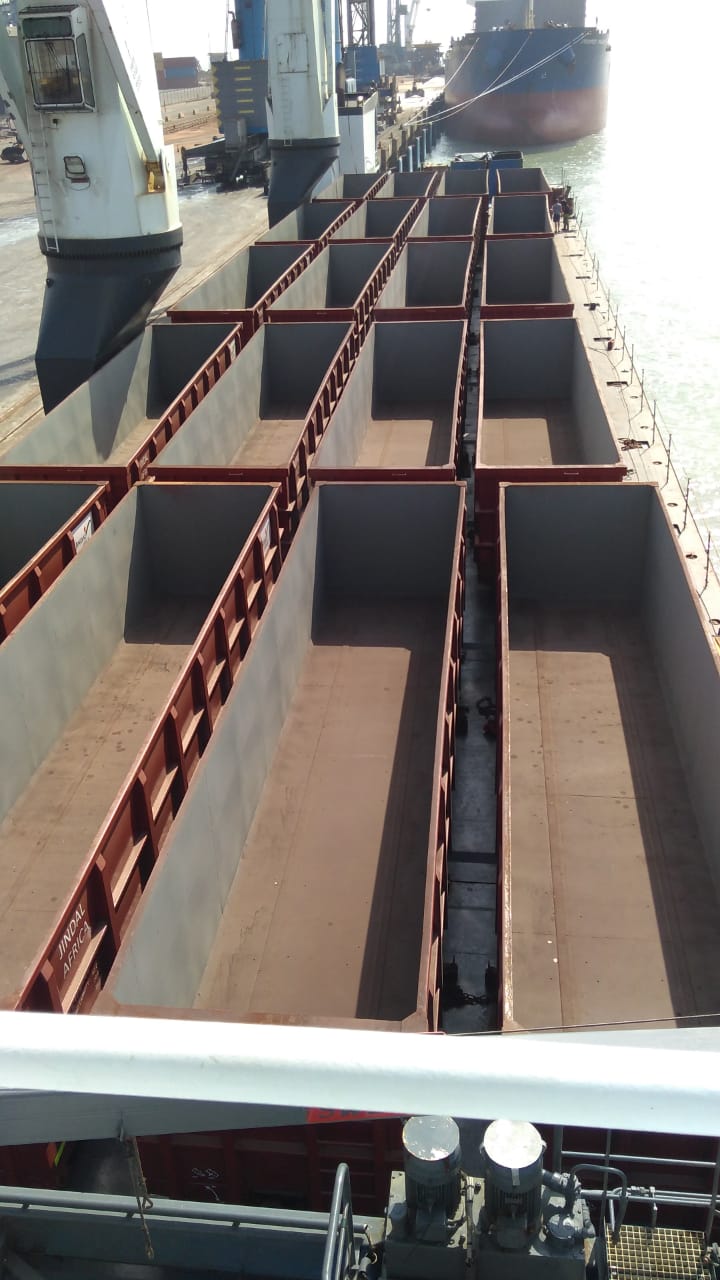 Open Gondola Rail Wagons Loaded on Ship Deck